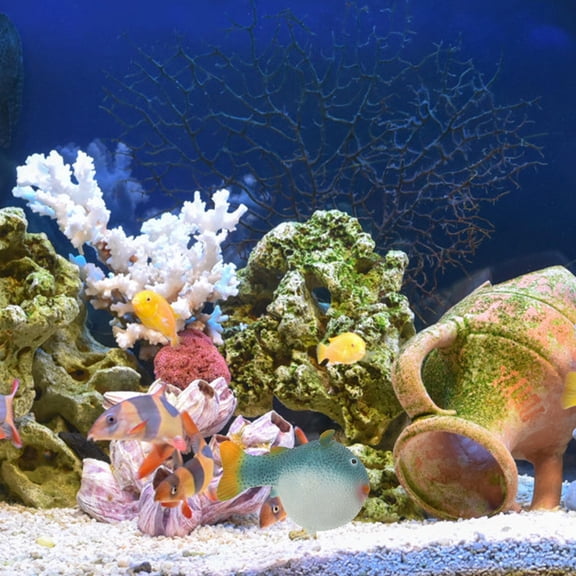Fluorescent Blue Plastic Small Puffer Fish Aquarium Decoration Safe Non Toxic Material