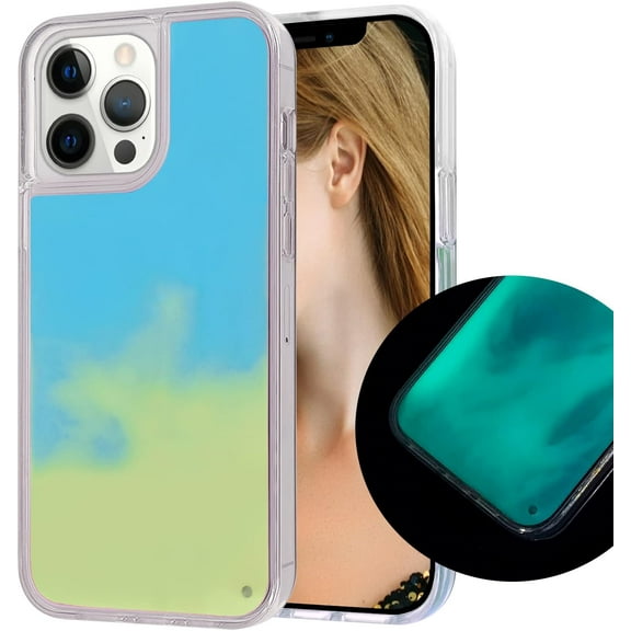 Fluorescent Case Compatible with iPhone 15 Pro Max Quicksand Case Liquid Glow Sand Phone Case Luxury Glow in The Darkness Noctiluncent Liquid Luminous Sand Fashion Luxury Cover for Women and Men