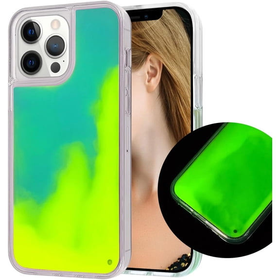 Fluorescent Case Compatible with iPhone 15 Pro Max Quicksand Case Liquid Glow Sand Phone Case Luxury Glow in The Darkness Noctiluncent Liquid Luminous Sand Fashion Luxury Cover for Women and Men