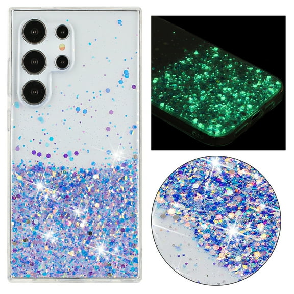 Fluorescent Case for Samsung Galaxy S24 Ultra, Luxury Glitter Glow in The Darkness Noctiluncent Back Cover Luminous Shining Shockproof Protective Slim Phone Case for Samsung Galaxy S24 Ultra, Purple