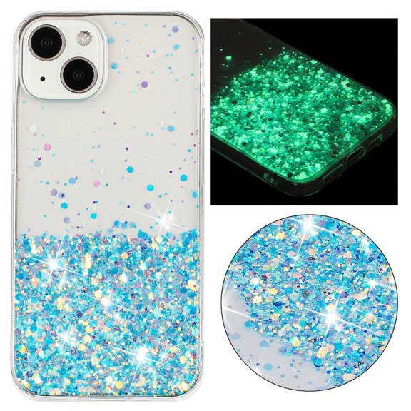 Fluorescent Case for iPhone 15, Luxury Glitter Glow in The Darkness Noctiluncent Back Cover Luminous Shining Shockproof Protective Slim Phone Case for iPhone 15, Blue