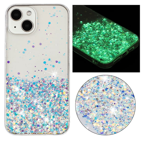 Fluorescent Case for iPhone 15, Luxury Glitter Glow in The Darkness Noctiluncent Back Cover Luminous Shining Shockproof Protective Slim Phone Case for iPhone 15, White