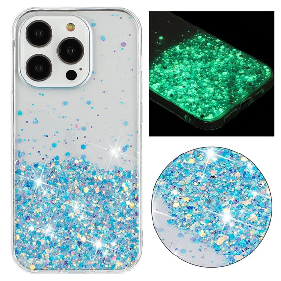 Fluorescent Case for iPhone 15 Pro Max, Luxury Glitter Glow in The Darkness Noctiluncent Back Cover Luminous Shining Shockproof Protective Slim Phone Case for iPhone 15 Pro Max, Blue