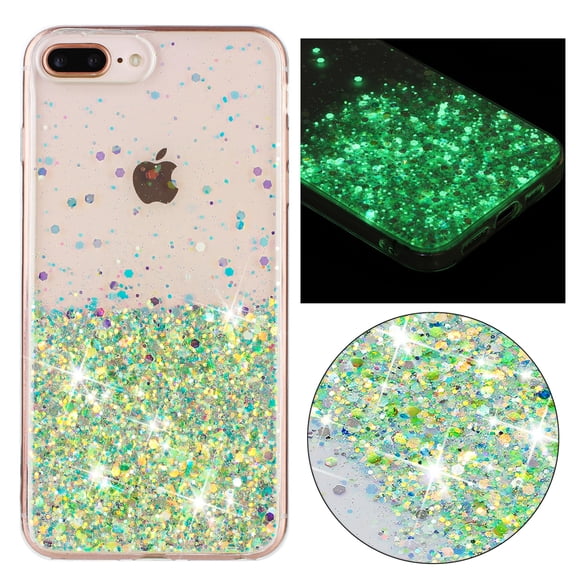 Fluorescent Case for iPhone 8 Plus / iPhone 7 Plus, Luxury Glitter Glow in The Darkness Noctiluncent Back Cover Luminous Shining Shockproof Protective Slim Phone Case, Green