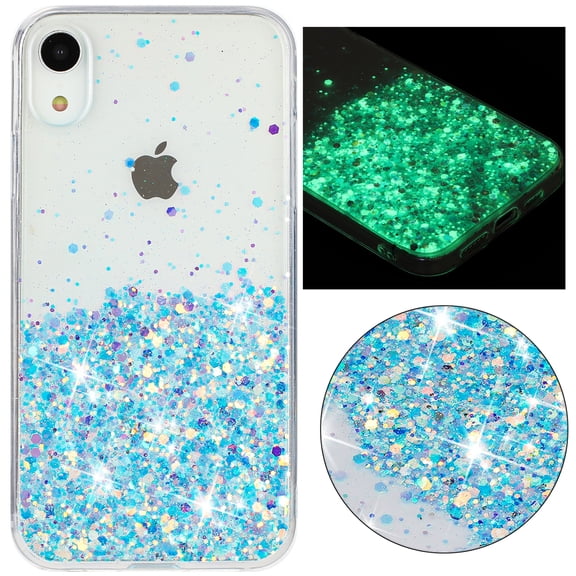 Fluorescent Case for iPhone XR, Luxury Glitter Glow in The Darkness Noctiluncent Back Cover Luminous Shining Shockproof Protective Slim Phone Case for iPhone XR, Blue