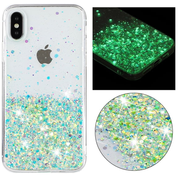 Fluorescent Case for iPhone XS / iPhone X, Luxury Glitter Glow in The Darkness Noctiluncent Back Cover Luminous Shining Shockproof Protective Slim Phone Case for iPhone XS / iPhone X, Green