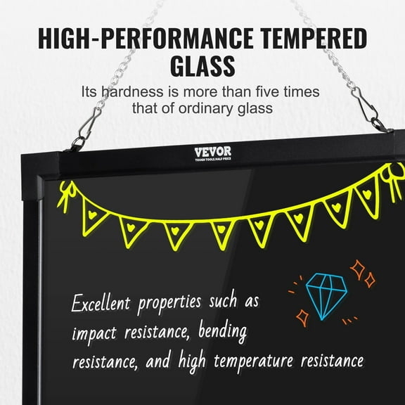 Fluorescent Chalkboard Sign Board 24"x16" - Illuminated Menu Board for Cafes, Includes 8 Neon Chalk Markers & Battery-Powered Light (UL Certified)