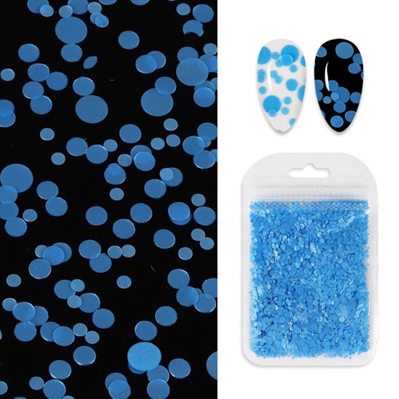 Fluorescent Circular Nail Glitter Patches, Self-Adhesive 3D Nail Art Decorations, Glow in The Dark Sparkle Tips for Party Makeup