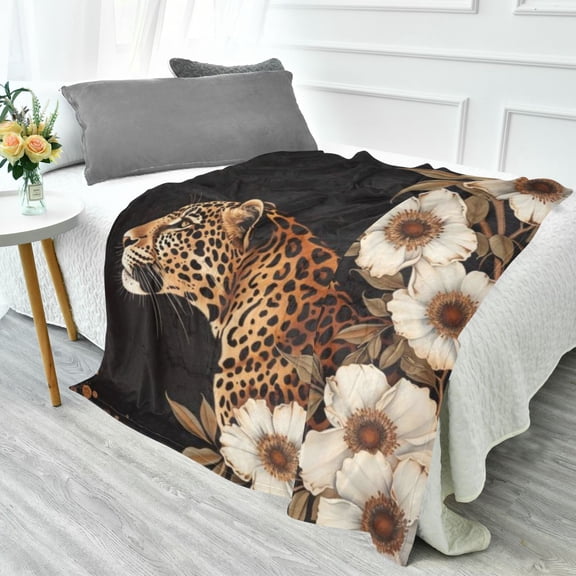 Fluorescent Cover blanket 70x55 inch frannel blanket Office nap blanket Camping blanket Bedding travel blanket Glow blanket White Flowers and Leopards