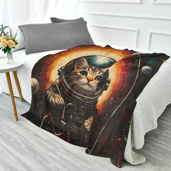 Fluorescent Cover blanket 70x55 inch frannel blanket Office nap blanket Camping blanket Bedding travel blanket Glow blanket Astronaut Black Cat