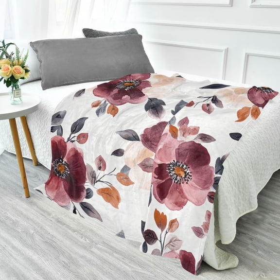 Fluorescent Cover blanket 70x55 inch frannel blanket Office nap blanket Camping blanket Bedding travel blanket Glow blanket Cartoon Maroon Flowers Seamless