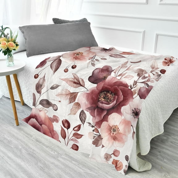 Fluorescent Cover blanket 70x55 inch frannel blanket Office nap blanket Camping blanket Bedding travel blanket Glow blanket Cartoon Maroon Flowers