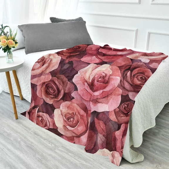 Fluorescent Cover blanket 70x55 inch frannel blanket Office nap blanket Camping blanket Bedding travel blanket Glow blanket Cartoon Maroon Roses