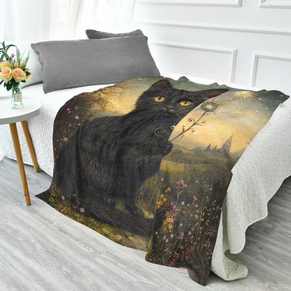 Fluorescent Cover blanket 70x55 inch frannel blanket Office nap blanket Camping blanket Bedding travel blanket Glow blanket Cartoon Wizard Cat