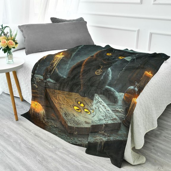 Fluorescent Cover blanket 70x55 inch frannel blanket Office nap blanket Camping blanket Bedding travel blanket Glow blanket Classical Black Cat