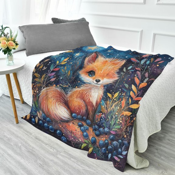 Fluorescent Cover blanket 70x55 inch frannel blanket Office nap blanket Camping blanket Bedding travel blanket Glow blanket Cute Orange Fox