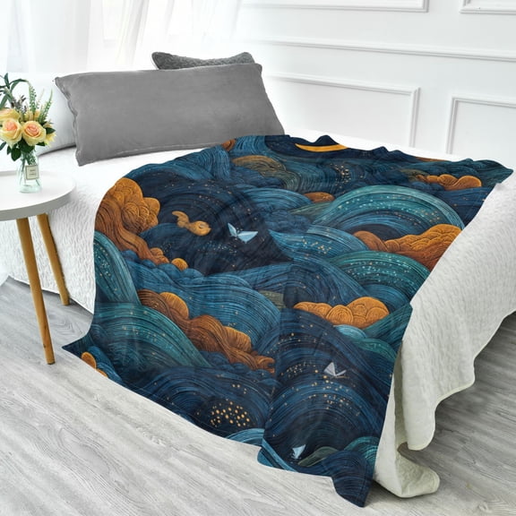 Fluorescent Cover blanket 70x55 inch frannel blanket Office nap blanket Camping blanket Bedding travel blanket Glow blanket Dark Blue Clouds