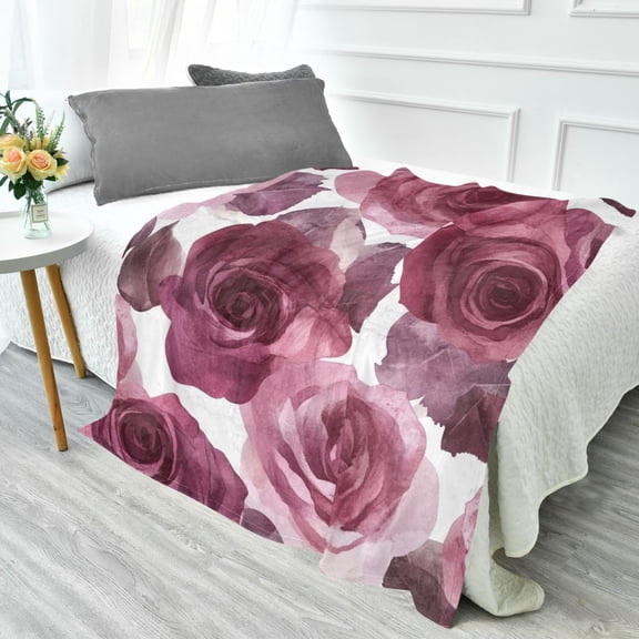 Fluorescent Cover blanket 70x55 inch frannel blanket Office nap blanket Camping blanket Bedding travel blanket Glow blanket Maroon Roses