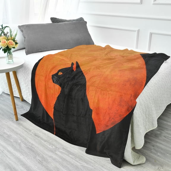 Fluorescent Cover blanket 70x55 inch frannel blanket Office nap blanket Camping blanket Bedding travel blanket Glow blanket Moon Black Cat