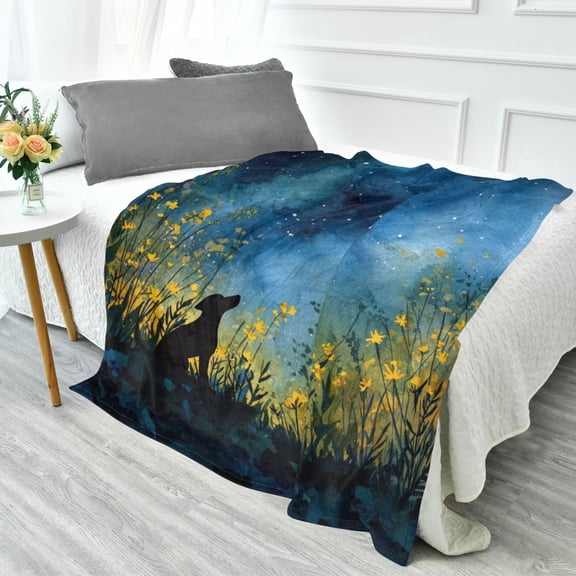 Fluorescent Cover blanket 70x55 inch frannel blanket Office nap blanket Camping blanket Bedding travel blanket Glow blanket Night Black Dog