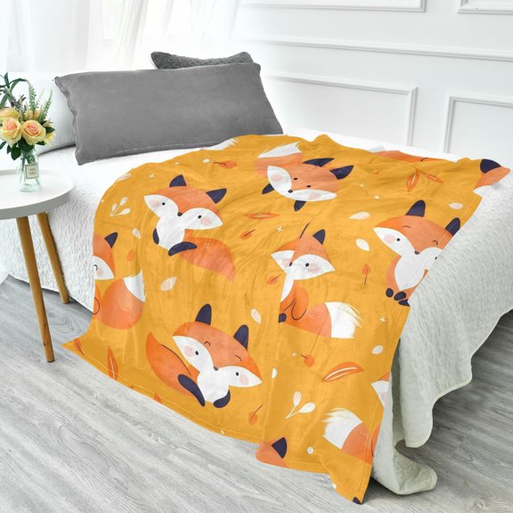 Fluorescent Cover blanket 70x55 inch frannel blanket Office nap blanket Camping blanket Bedding travel blanket Glow blanket Orange Cartoon Fox