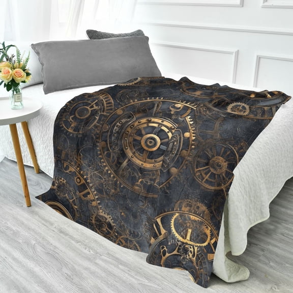 Fluorescent Cover blanket 70x55 inch frannel blanket Office nap blanket Camping blanket Bedding travel blanket Glow blanket Steampunk Gears
