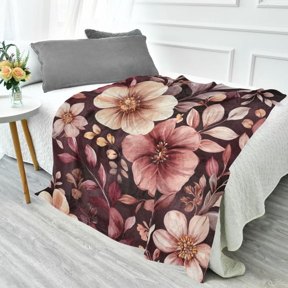 Fluorescent Cover blanket 70x55 inch frannel blanket Office nap blanket Camping blanket Bedding travel blanket Glow blanket Vibrant Maroon Flowers