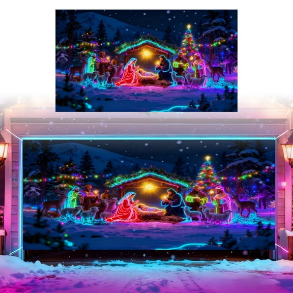 Fluorescent Garage Door Banner | Festive Holiday For Parties | 480x210cm Santa Photography Background Baby Bunting Suit for Car Seat Flag Pole Wall Flags for Bedrooms for Teens Flags Garden Sequin