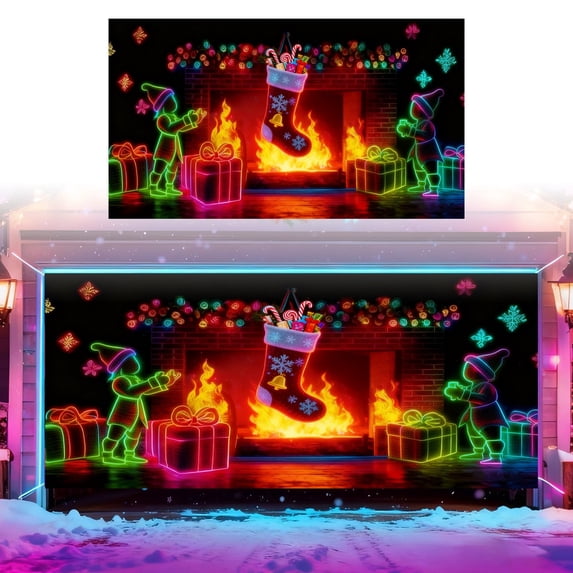 Fluorescent Garage Door Banner for Festive Holiday Parties 480x210cm ...