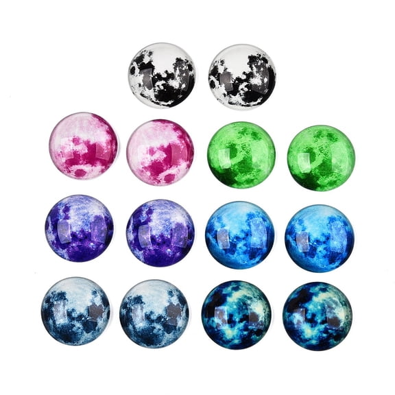 Fluorescent Glass Cabochons Half Round with Moon Glow in the Dark Beads Mixed Color 25x7.5mm 14pcs/set diy