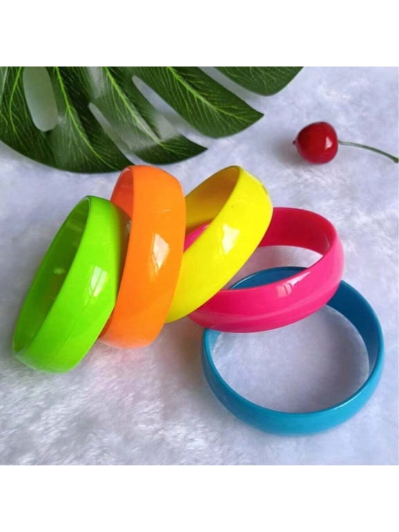 Fluorescent Glossy Plastic Bangle Set 5pcs 2.2cm Fashion Bracelet