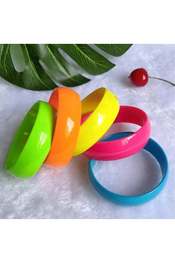 Fluorescent Glossy Plastic Bangle Set 5pcs 2.2cm Fashion Bracelet