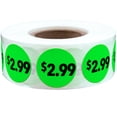 thumbnail image 1 of Fluorescent Green $2.99 Pricing Stickers | 0.75" Inch Round | 500 Pack, 1 of 20