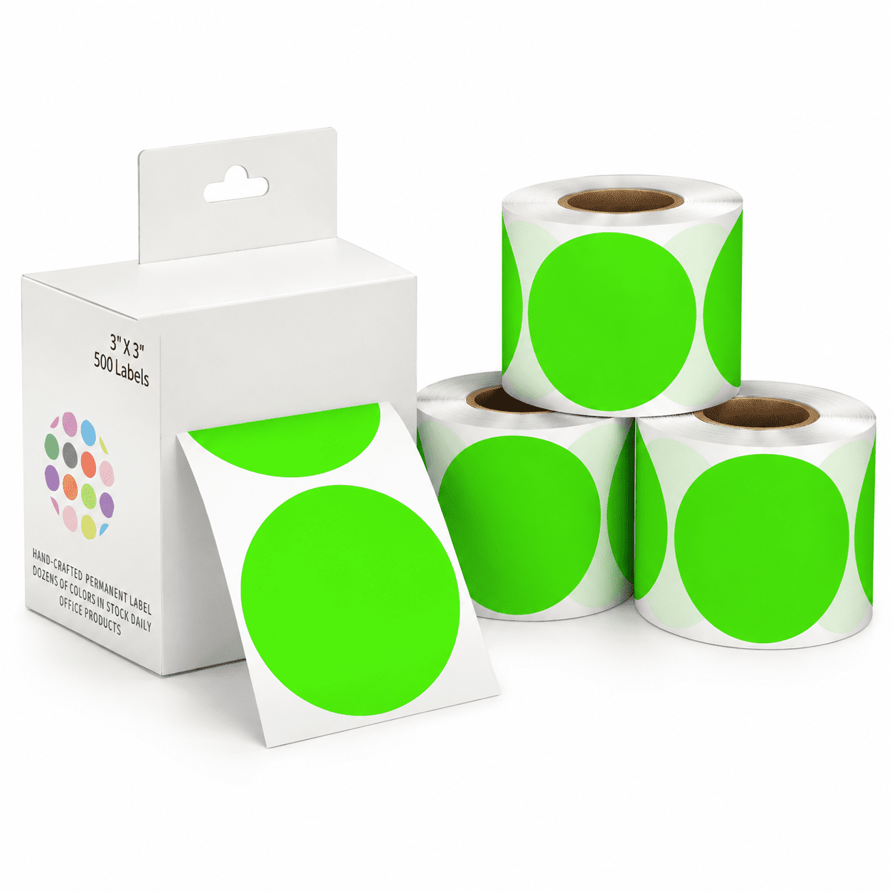Fluorescent Green 3 Inch Round Adhesive Color Coding Labels, 4 Rolls ...