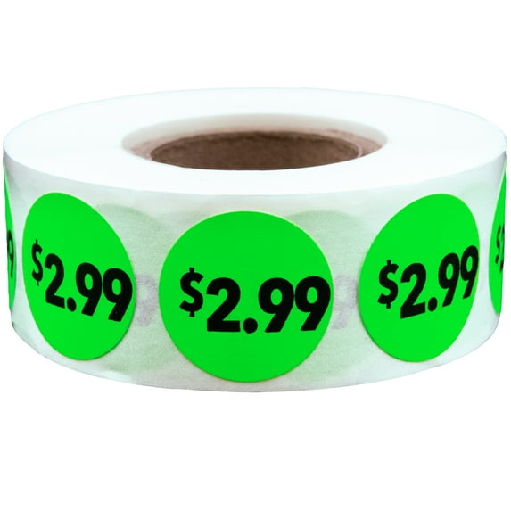 Fluorescent Green $.99 Pricing Stickers | 0.75" Inch Round | 500 Pack