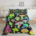 thumbnail image 1 of Fluorescent Green Bedding Set Queen Glowing Mushroom Comforter Set, Psychedelic Galaxy Duvet Insert Rainbow Stars Quilt Set, Orange Pink Wild Fungus Bedding Comforters & Sets Black 3 Piece, 1 of 5
