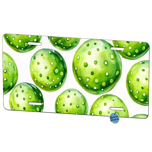 Fluorescent Green Pickleballs Metal Novelty License Plate