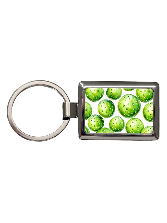 Fluorescent Green Pickleballs Metal Rectangle Keychain