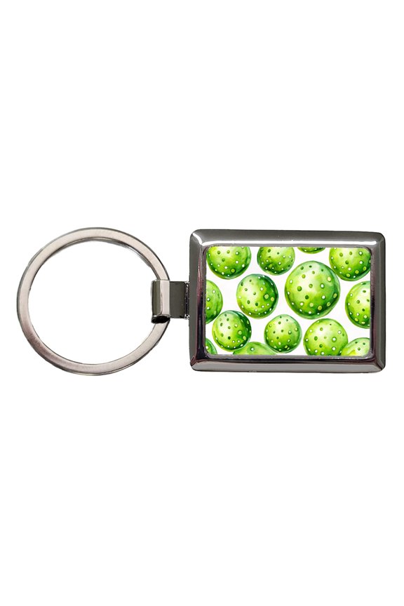 Fluorescent Green Pickleballs Metal Rectangle Keychain