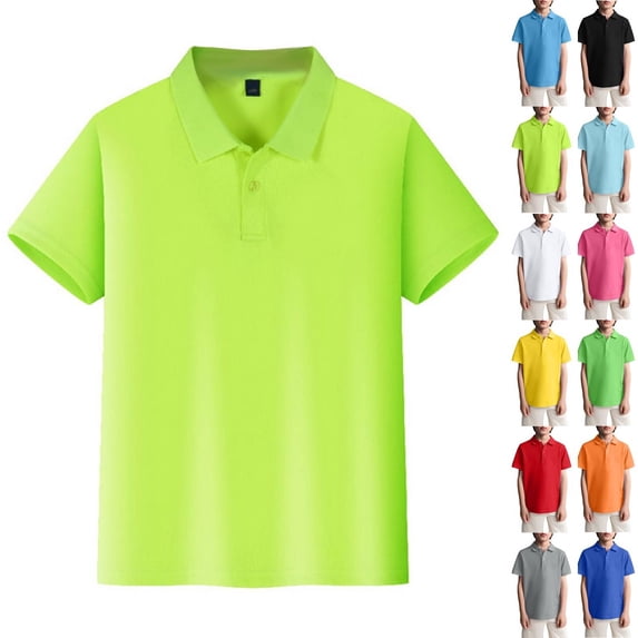 Fluorescent Green Short Sleeve Uniform Shirts Back to School Soft Comfortable Jersey Polo Shirts 6-11 Years