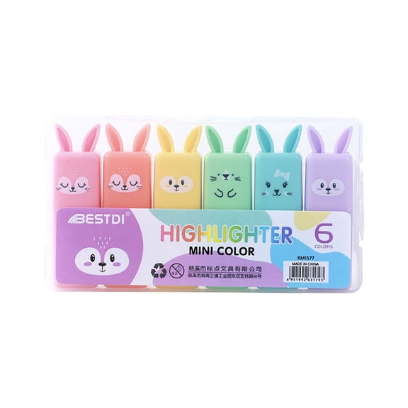 Fluorescent Highlighter Marker Pen Set - 6 Soft Colors, Water-Based Ink, Dual Tip 2mm/4mm, 10ML Each, Quick-Dry for Office/Study/Planning (Pack of 6)