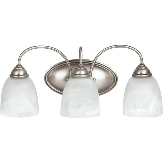Fluorescent Lemont Three Light Wall/Bath Vanity in Antique Brushed Nickel with White Alabaster Glass by Generation Lighting - Seagull 44318BLE-965 in Nickel Finish