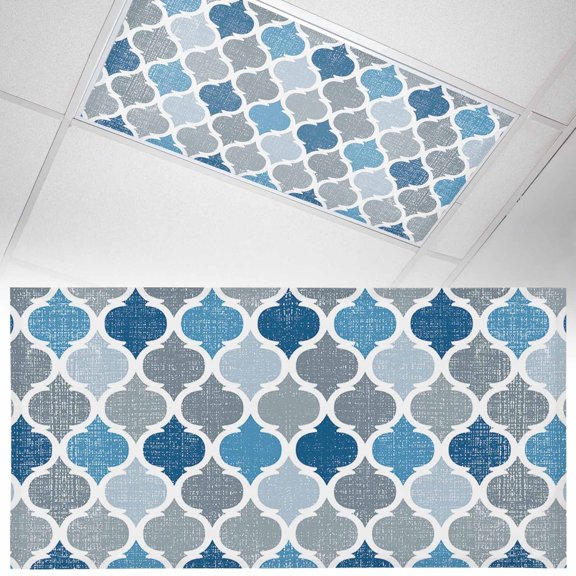 Fluorescent Light Covers 1 Pack 4x2 ft Abstract Geometric Morocco Pattern Ceiling Light Covers Gray and Blue Light Filters for Classroom, Office & Home, Drop Ceiling Light Covers