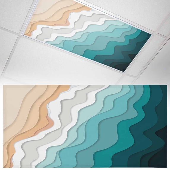 Fluorescent Light Covers 1 Pack 4x2 ft Abstract Ocean Waves Ceiling Light Covers Green Brown Light Filters for Classroom, Office & Home, Drop Ceiling Light Covers