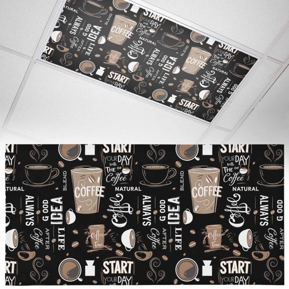 Fluorescent Light Covers 1 Pack 4x2 ft Coffee Beans Day Ceiling Light Covers Coffee Cup Light Filters for Classroom, Office & Home, Drop Ceiling Light Covers