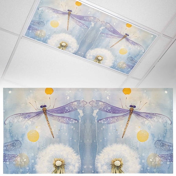 Fluorescent Light Covers 1 Pack 4x2 ft Dandelion Dragonfly Ceiling Light Covers Spring Scenery Light Filters for Classroom, Office & Home, Drop Ceiling Light Covers