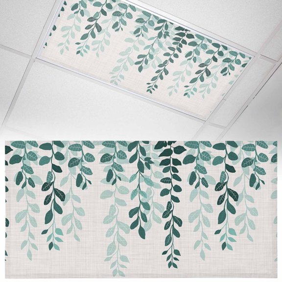 Fluorescent Light Covers 1 Pack 4x2 ft Eucalyptus Leaves Teal Ceiling Light Covers Nature Plant Branch Bouquet Light Filters for Classroom, Office & Home, Drop Ceiling Light Covers