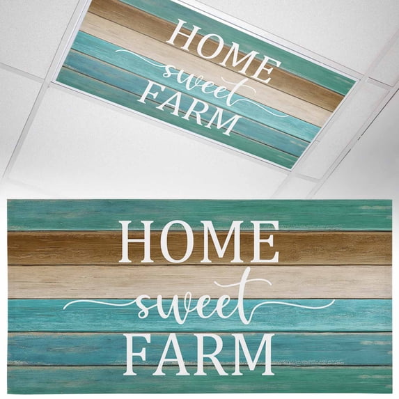 Fluorescent Light Covers 1 Pack 4x2 ft Home Retro Farmhouse Ceiling Light Covers Ombre Blue Brown Wood Grain Light Filters for Classroom, Office & Home, Drop Ceiling Light Covers