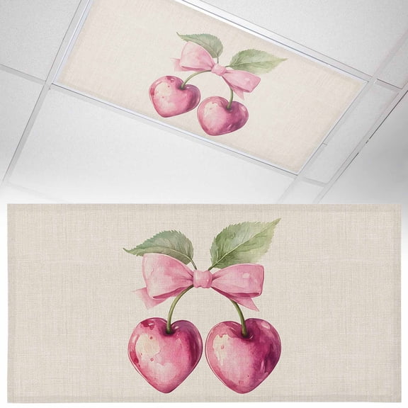 Fluorescent Light Covers 1 Pack 4x2 ft Pink Bow Cherry Ceiling Light Covers Linen Background Light Filters for Classroom, Office & Home, Drop Ceiling Light Covers