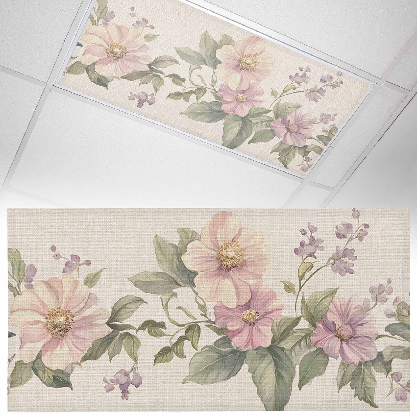 Fluorescent Light Covers 1 Pack 4x2 ft Pink Flowers Leaves Ceiling ...